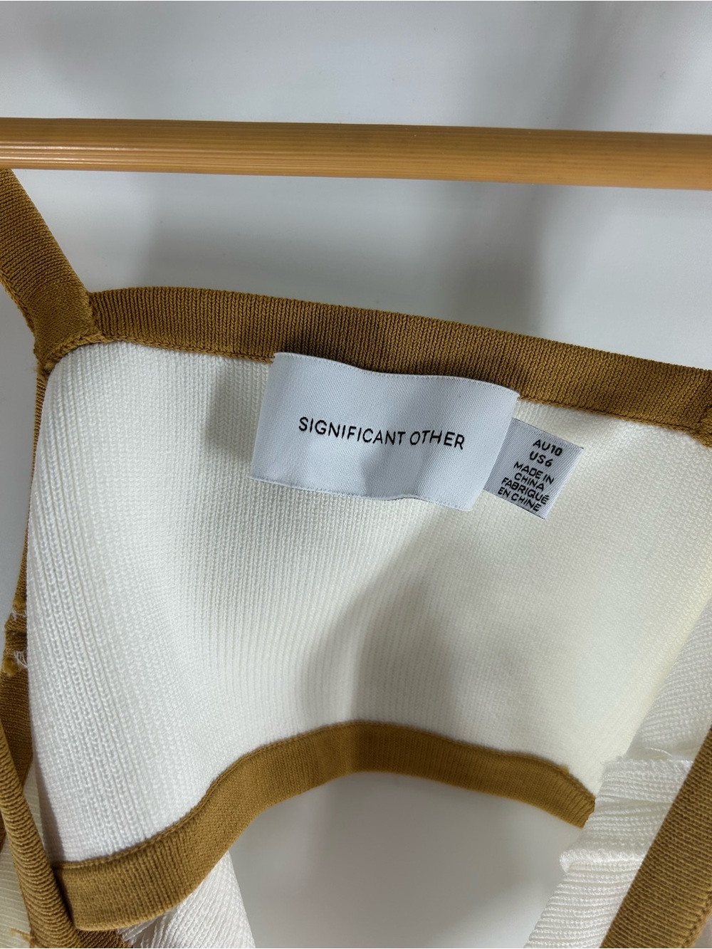 Significant Other Cream Midi Dress with Tan Accent and Cutout Waist - Picture 4 of 9